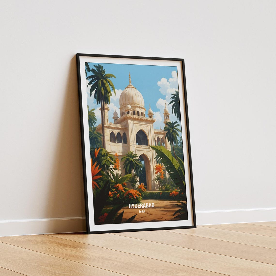 India Hyderabad White Domed Monument Palm Garden Vintage Poster - Image 5