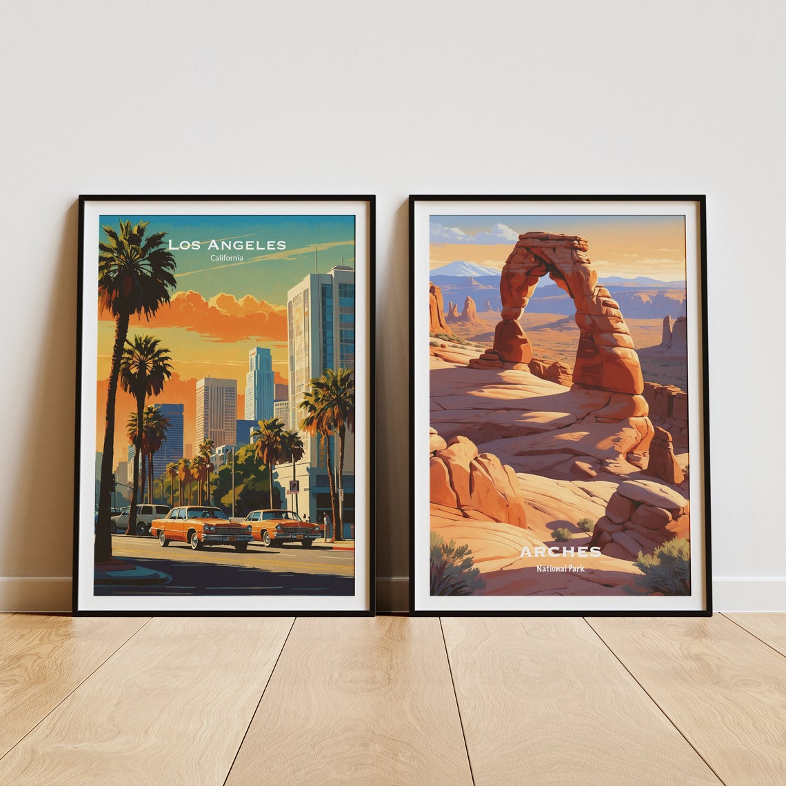 Los Angeles Retro Downtown Skyline Palm Trees Sunset Drive Poster - Image 4