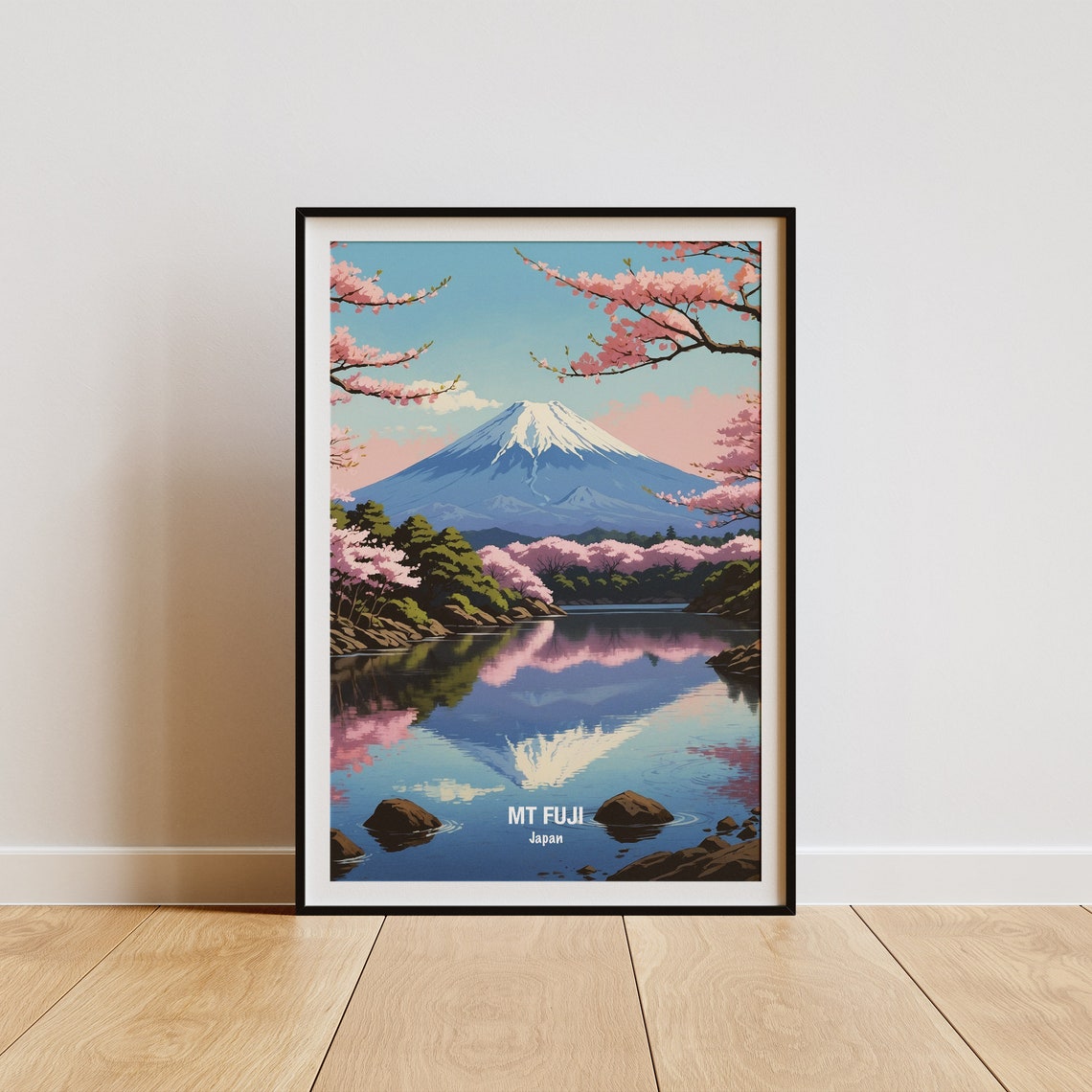 Mount Fuji Cherry Blossom Lake Reflection Japan Travel Poster