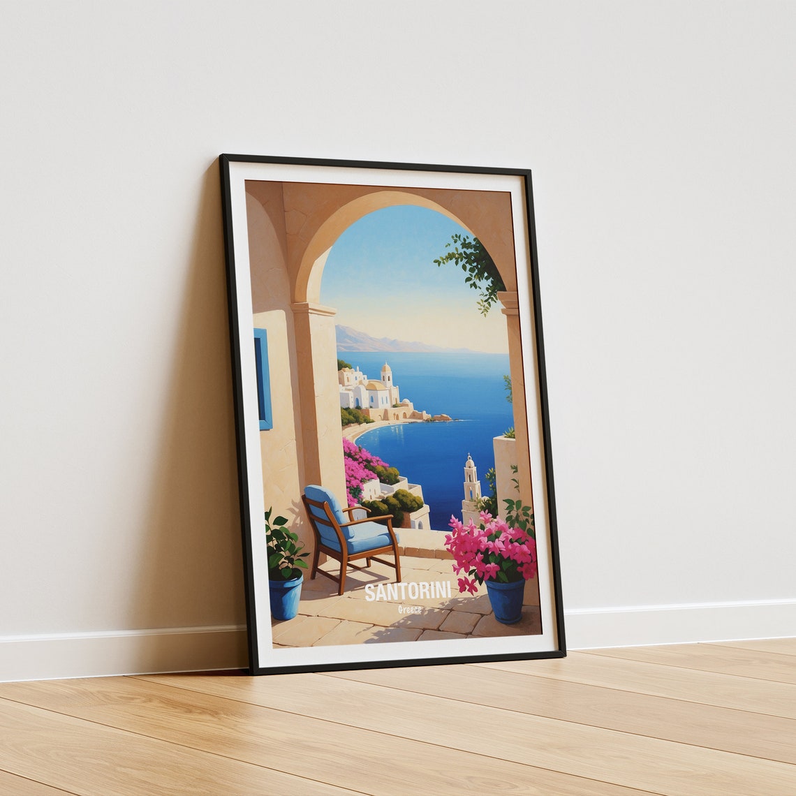 Santorini Greece Terrace Archway View Over The Aegean Poster - Image 5