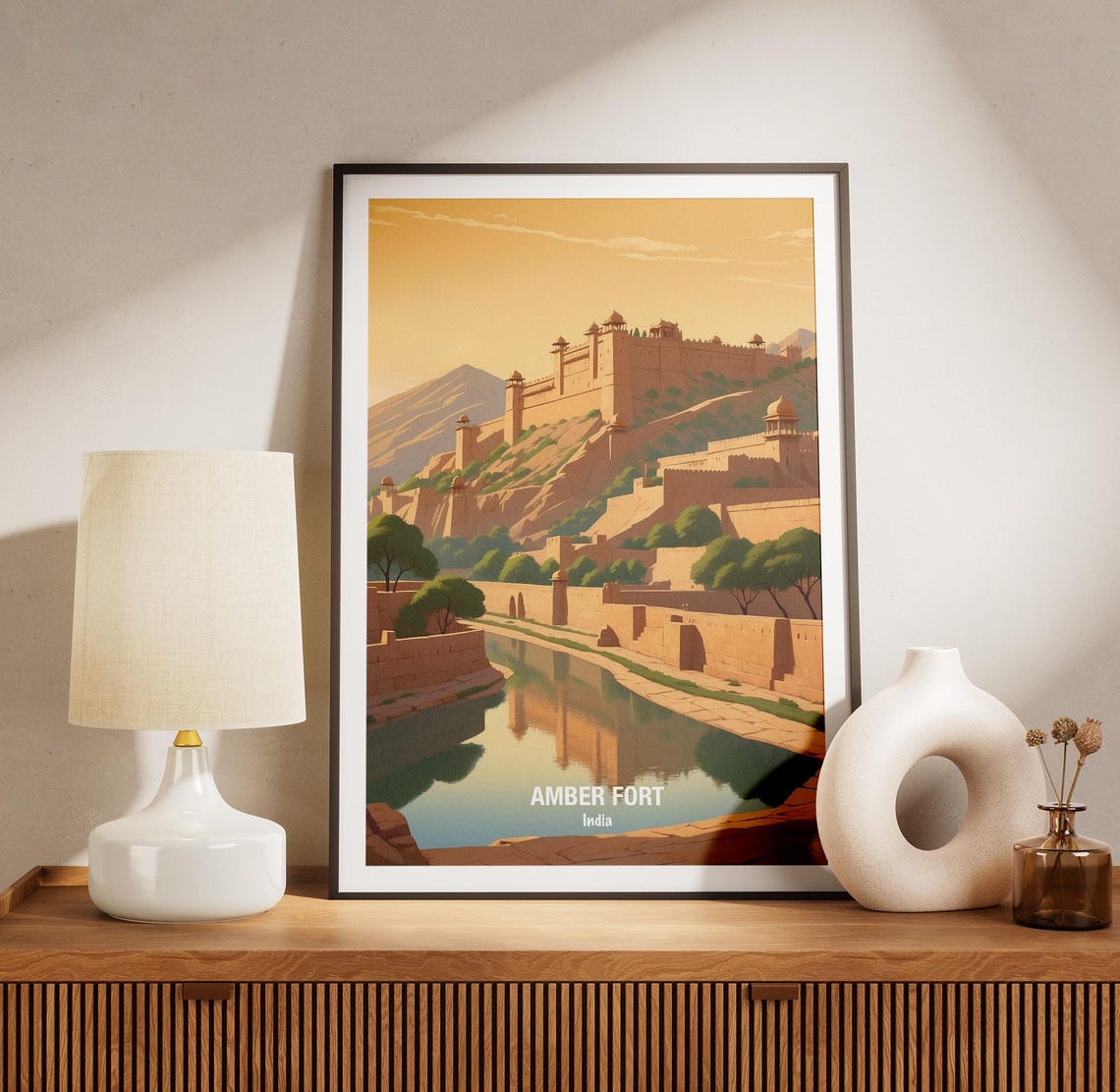 India Amber Fort Hilltop Fortress Golden Sunset Reflection Poster - Image 3