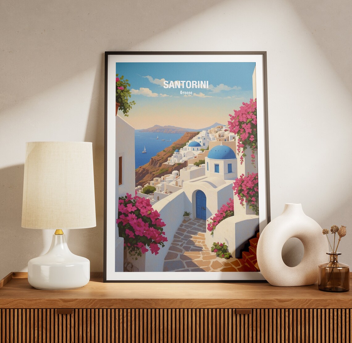 Santorini Greece Blue Domes Overlooking The Caldera Sea Poster - Image 3