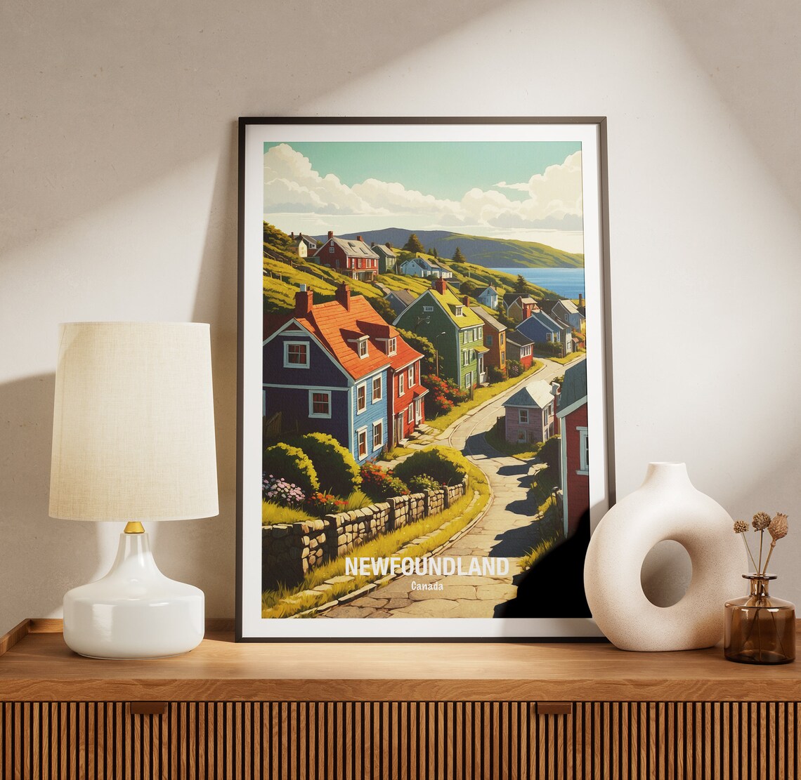 Newfoundland Canada Colorful Jellybean Hillside Harbor Houses Poster - Image 3