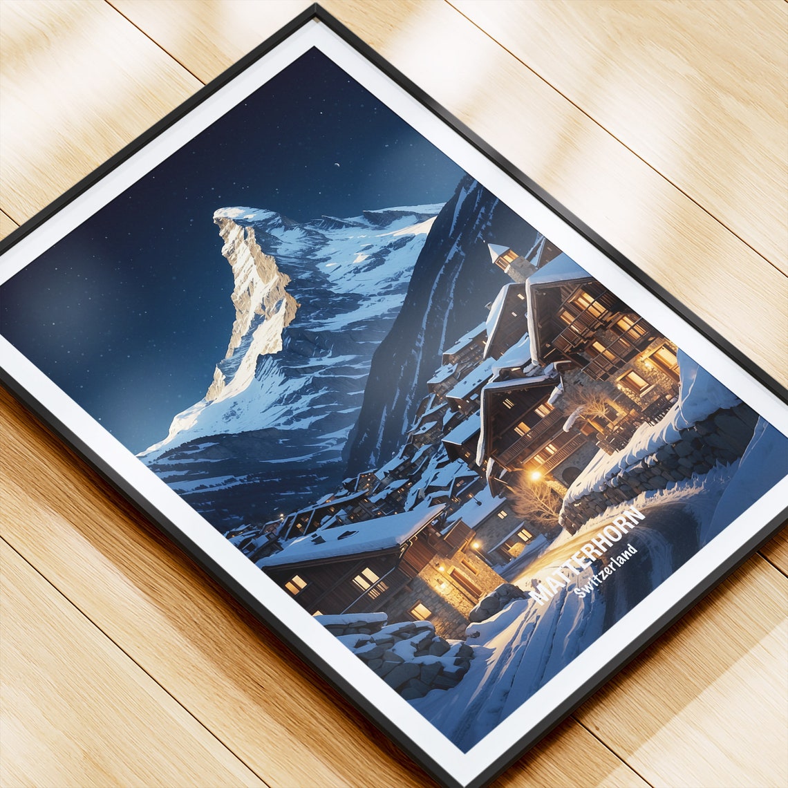 Matterhorn Switzerland Night Village Glowing Starry Peak Poster - Image 4