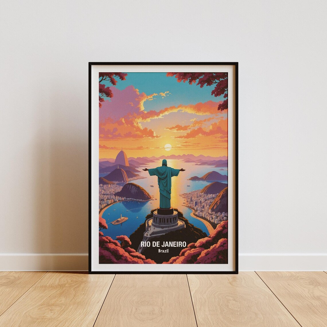 Rio de Janeiro Christ the Redeemer Golden Sunrise Travel Poster