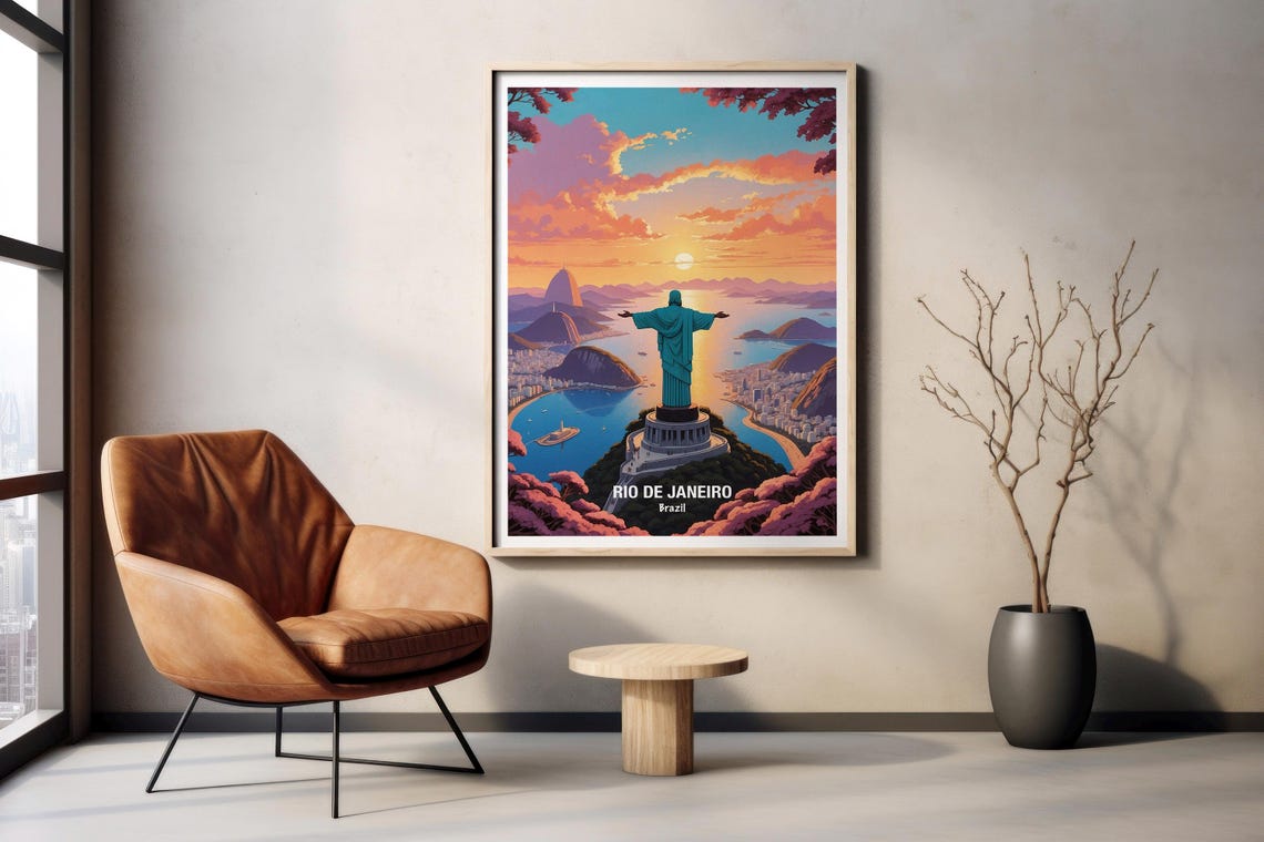 Rio de Janeiro Christ the Redeemer Golden Sunrise Travel Poster - Image 2