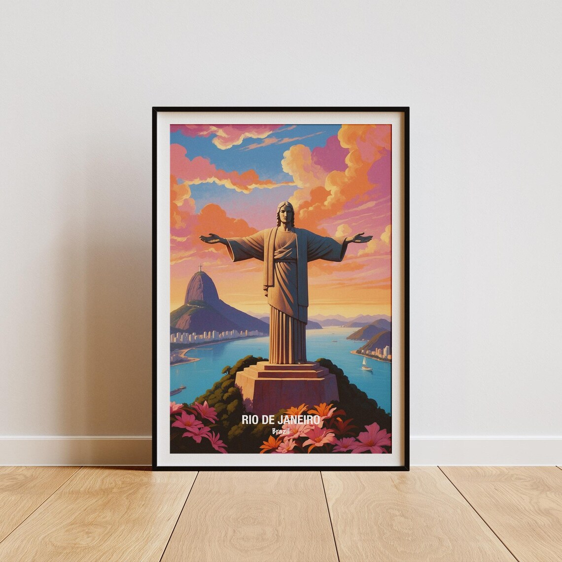 Rio de Janeiro Christ the Redeemer Sunset Brazil Travel Poster