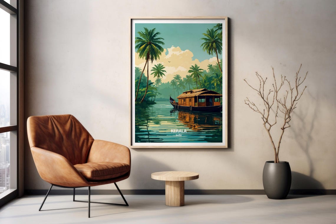 Kerala India Backwaters Houseboat Among Palm Trees Travel Poster - Image 2
