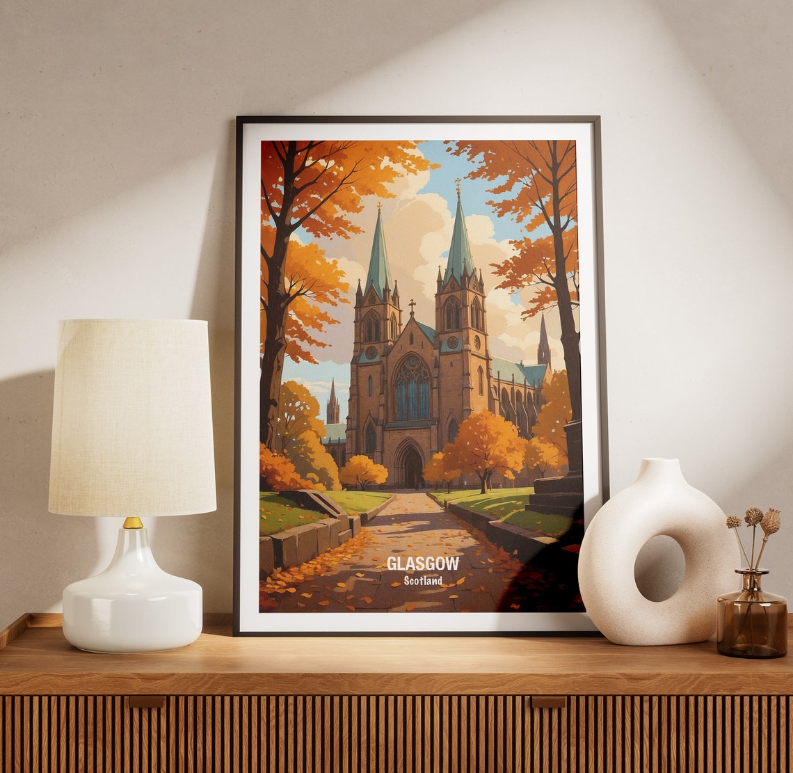 Glasgow Cathedral Autumn Foliage Scotland Heritage Travel Poster - Image 3