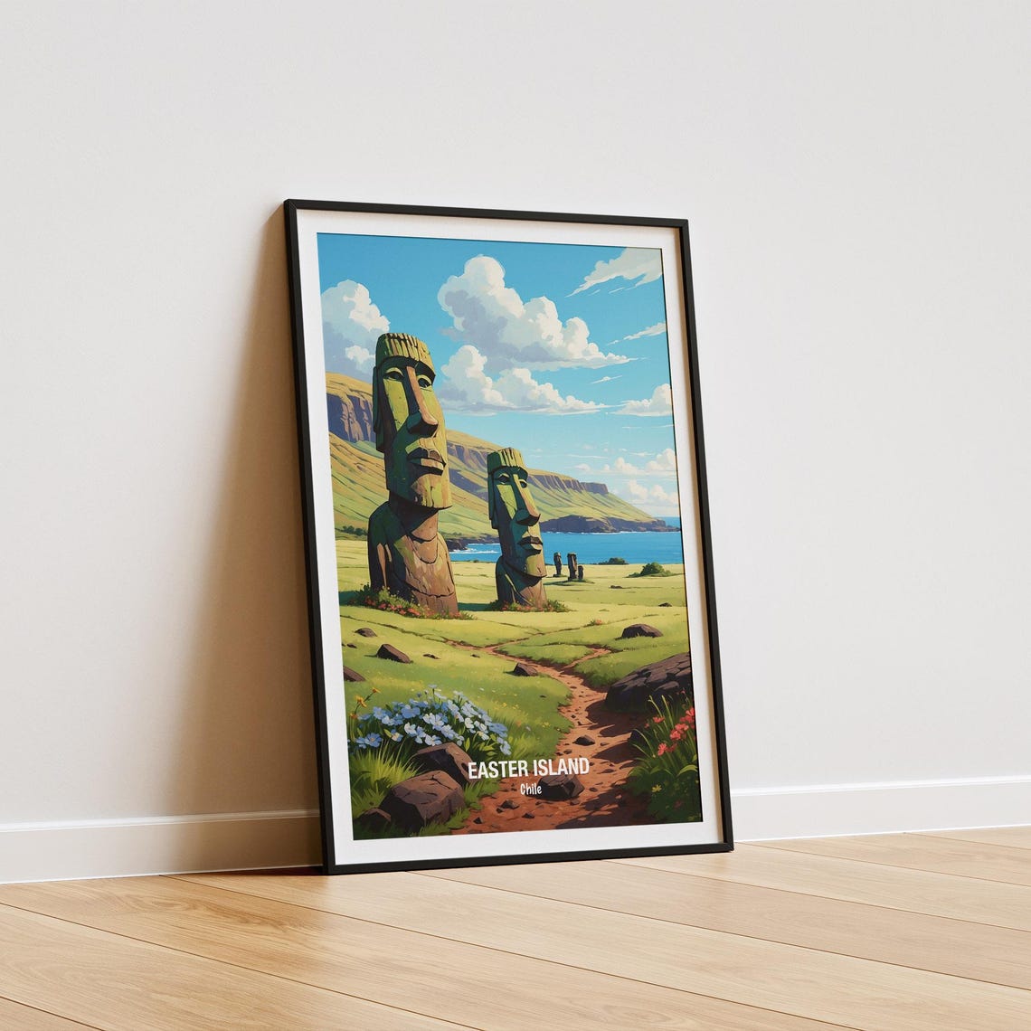 Easter Island Moai Statues On Grassy Green Chile Coastline Poster - Image 5