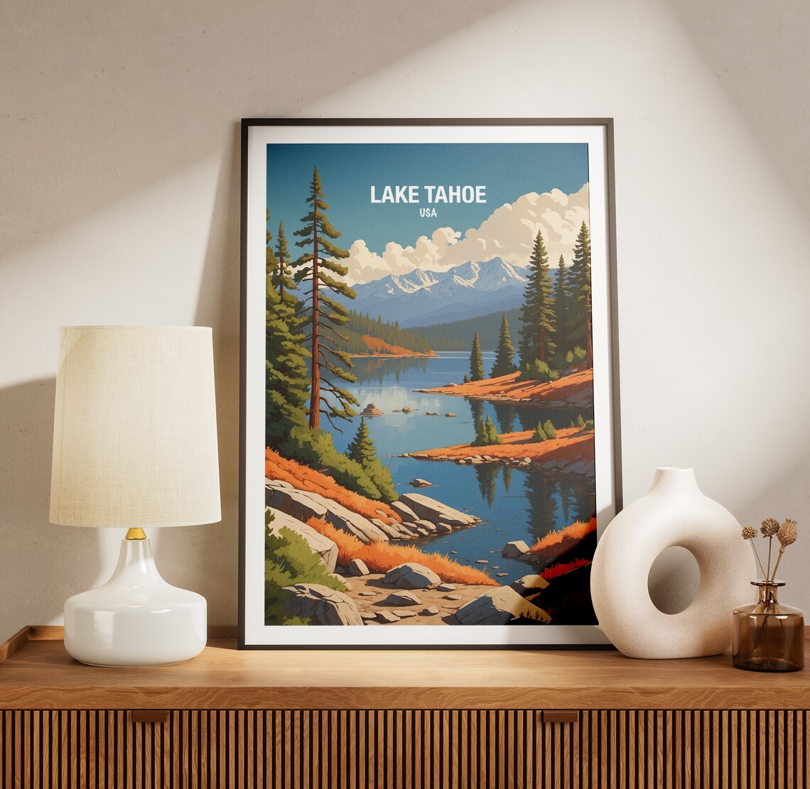 Lake Tahoe USA Snowy Sierra Peaks Over Alpine Lake Shores Poster - Image 3