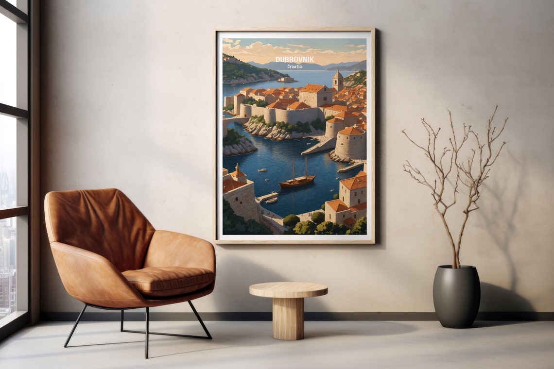 Dubrovnik Croatia Old Town Walls Harbor Sunset Adriatic Poster - Image 2