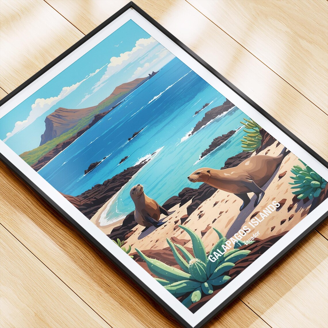 Galapagos Islands Sea Lions On Sandy Beach Ecuador Wildlife Poster - Image 4