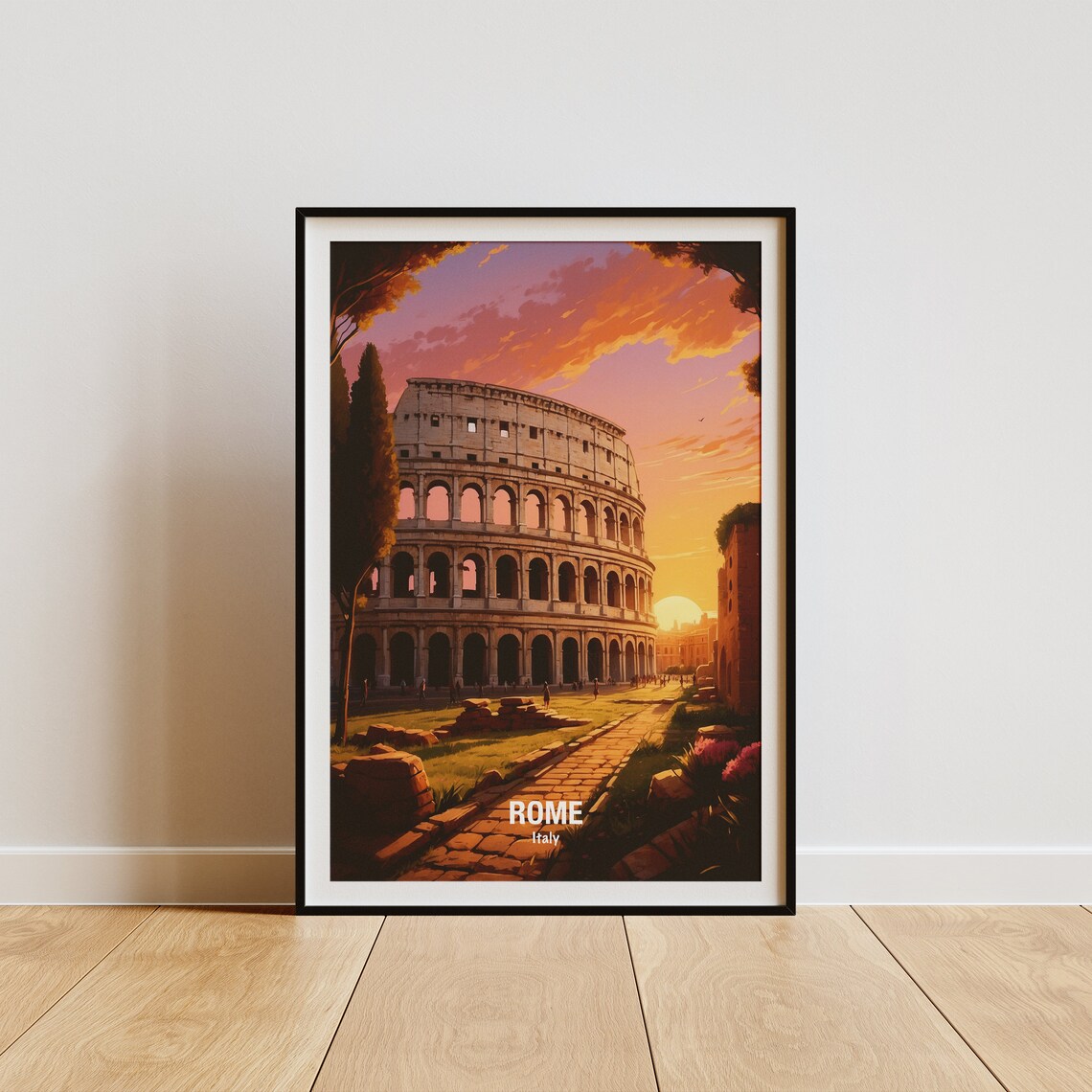 Rome Italy Colosseum Ancient Sunset Skyline Eternal City Poster