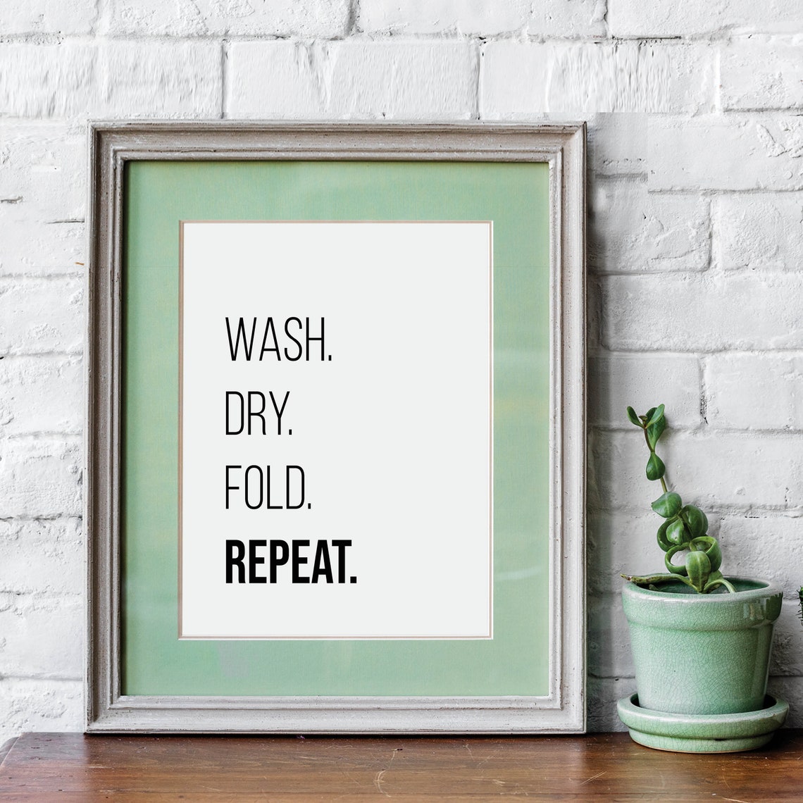 Wash Dry Fold Repeat Laundry Room Quote Minimalist Black Poster - Image 2