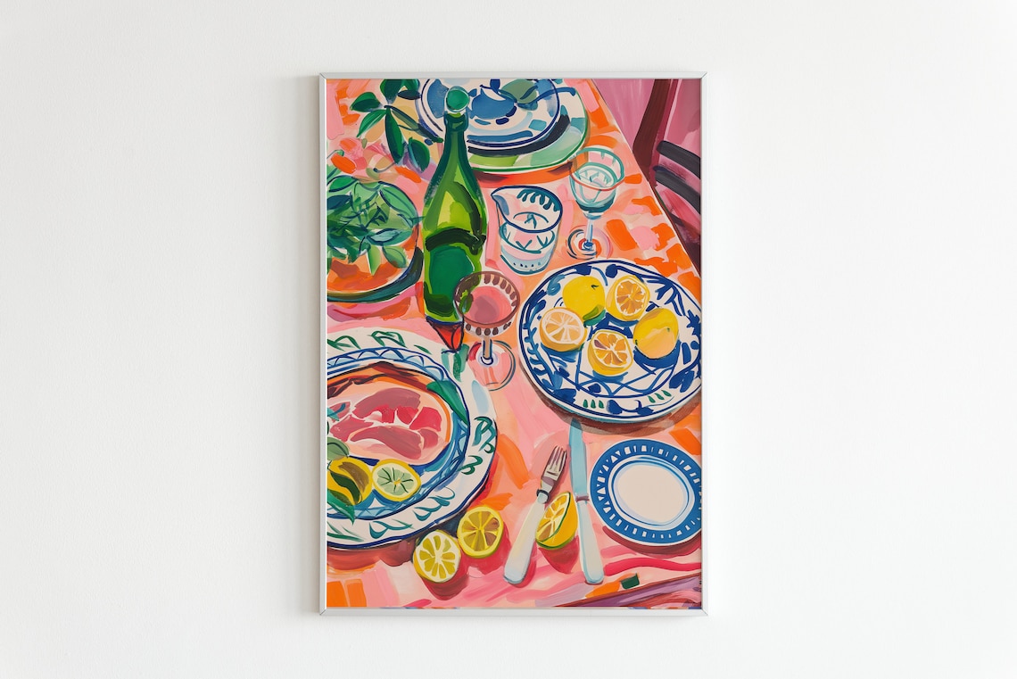 Dinner Party Food Print, Retro Kitchen Poster
