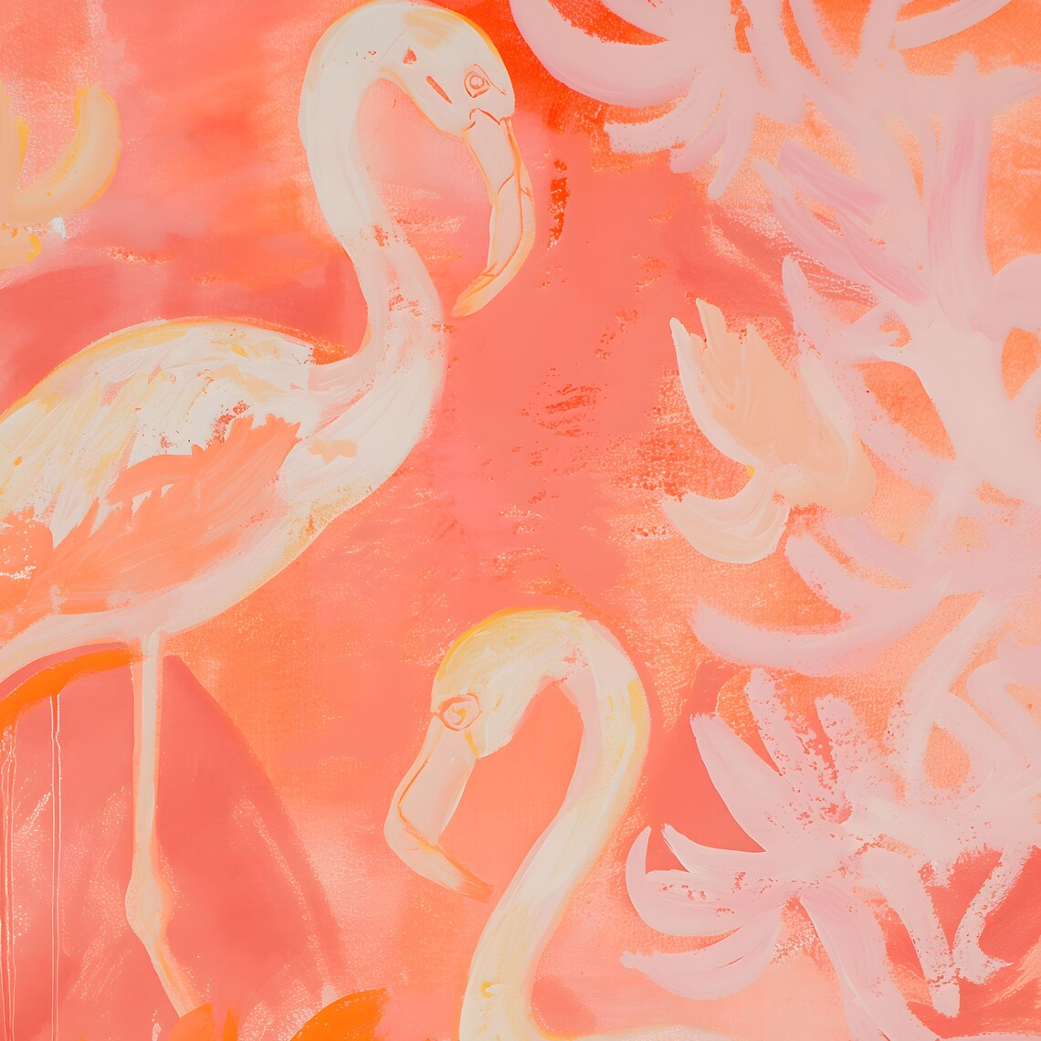 Elegant Pink Flamingos Coral Tropical Blush Bird Scene Poster - Image 3