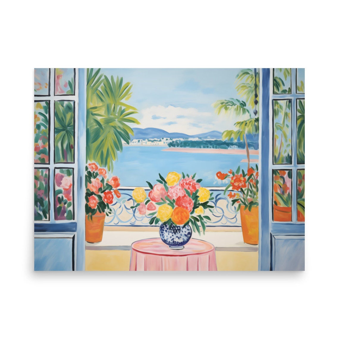 Henri Matisse Style Blue Window Flower Balcony Calm Bay Poster - Image 4