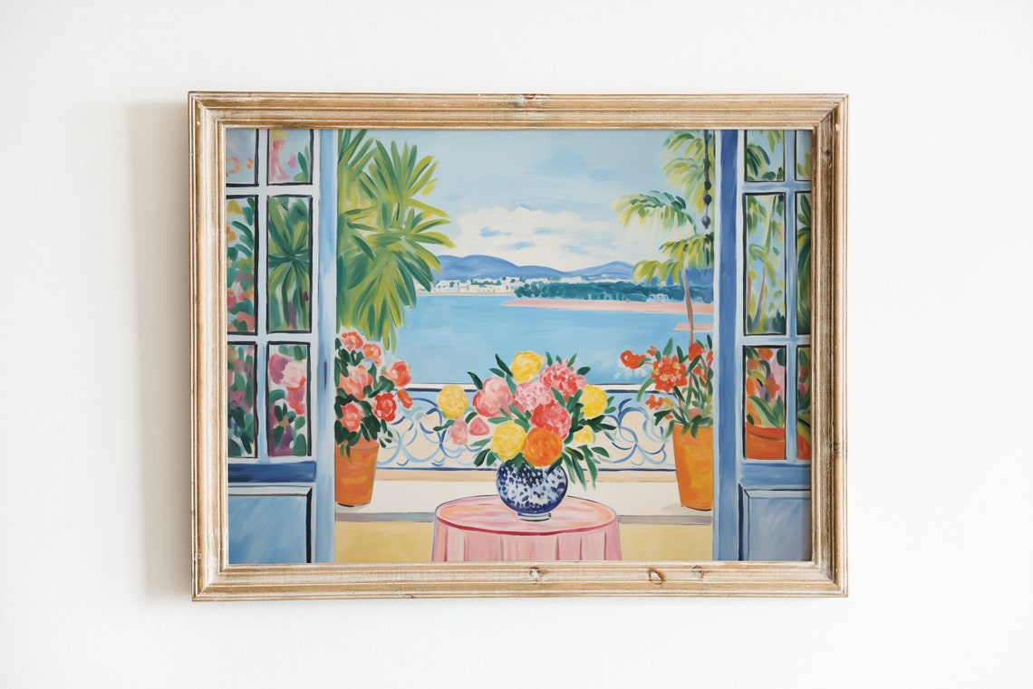 Henri Matisse Style Blue Window Flower Balcony Calm Bay Poster
