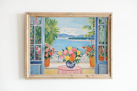 Henri Matisse Style Blue Window Flower Balcony Calm Bay Poster