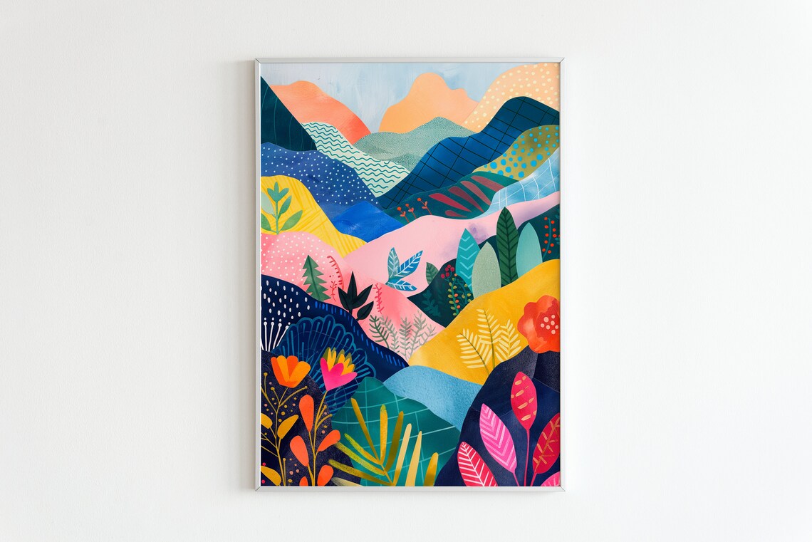 Colorful Mountain Landscape Abstract Floral Art Print