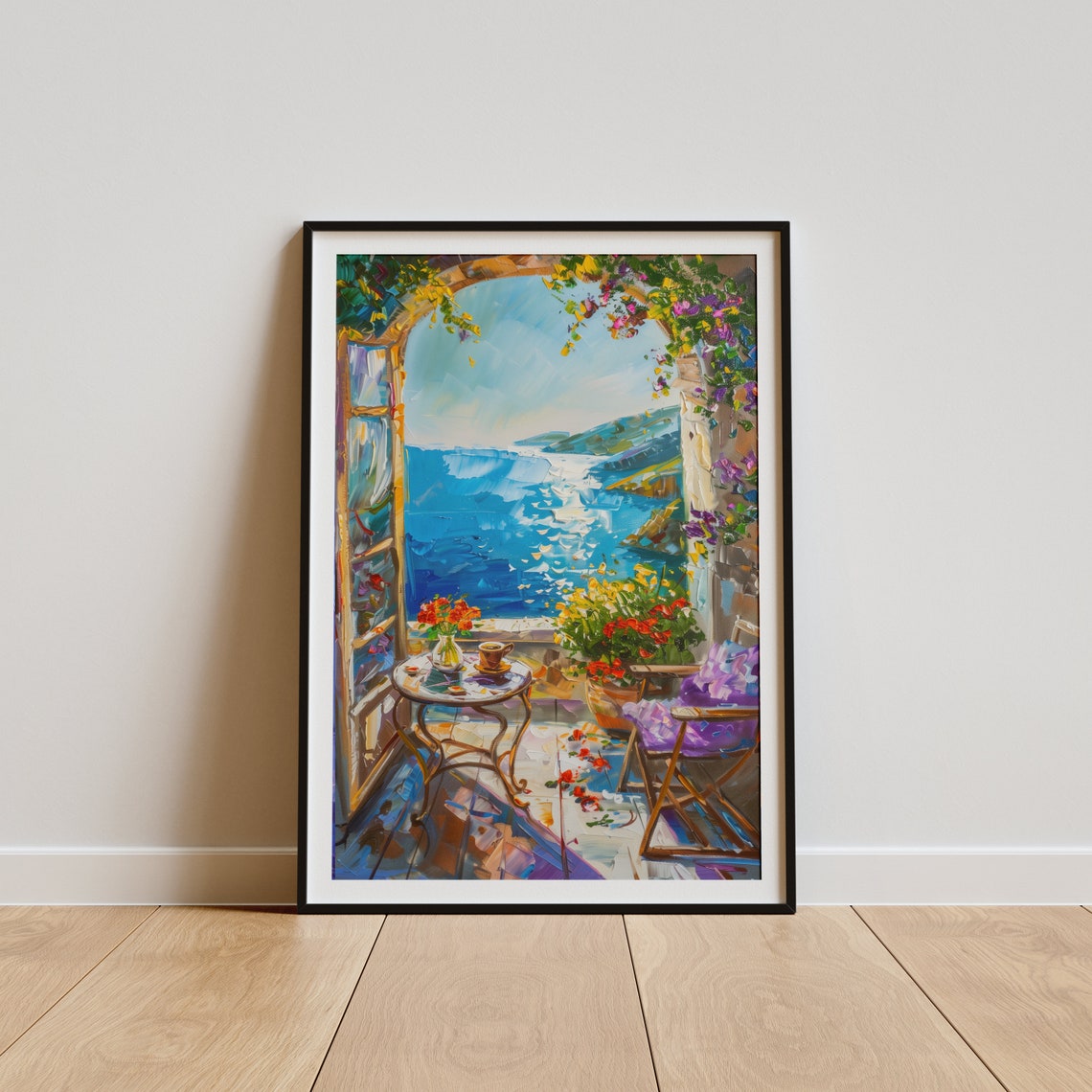 Henri Matisse Style Open Window Blue Ocean Terrace Coffee Poster - Image 5