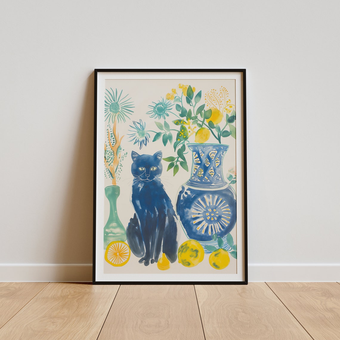 Henri Matisse Style Blue Cat Vases Lemons Still Life Art Poster - Image 4
