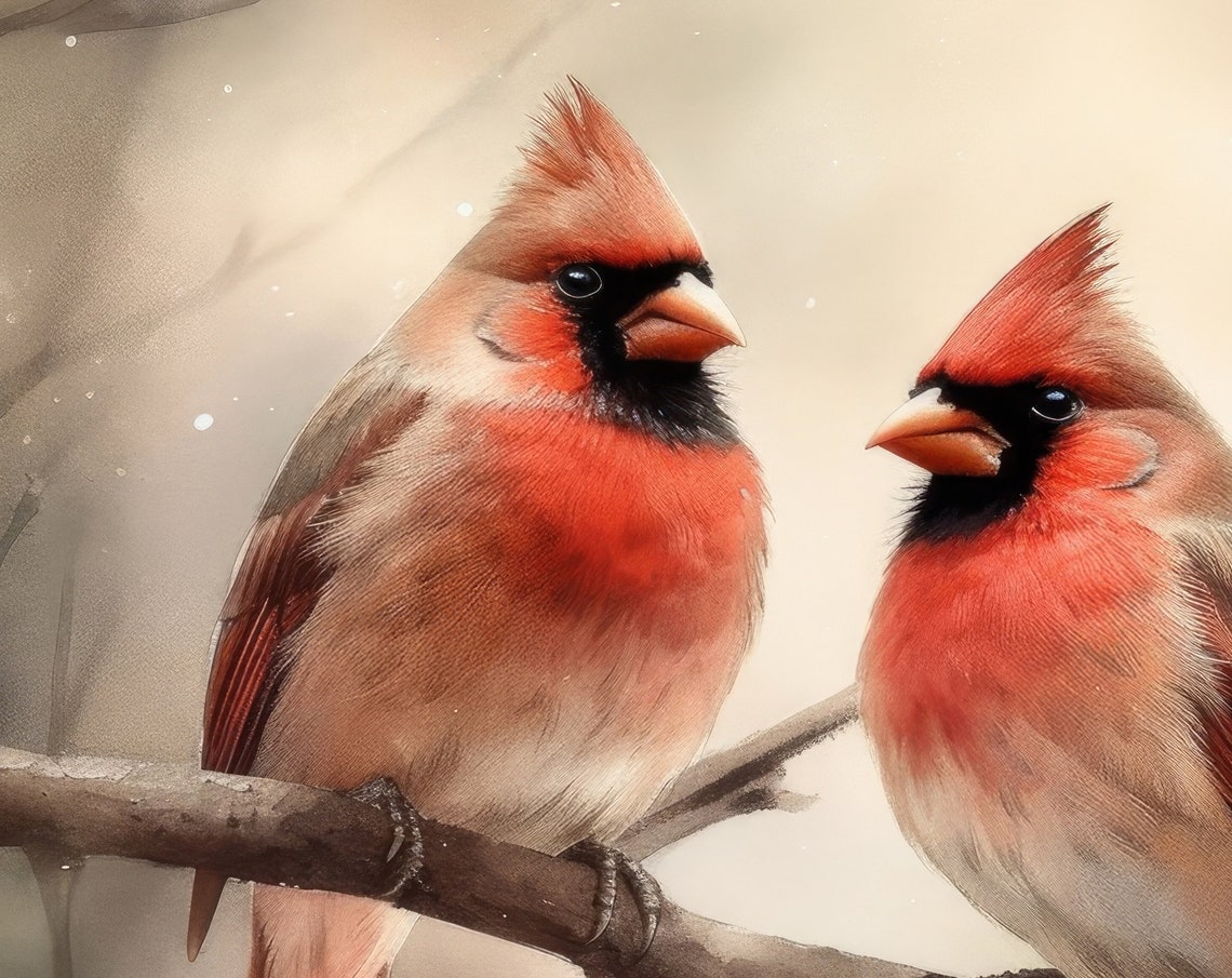 Northern Cardinals on a Snowy Branch Winter Watercolor Poster - Image 3