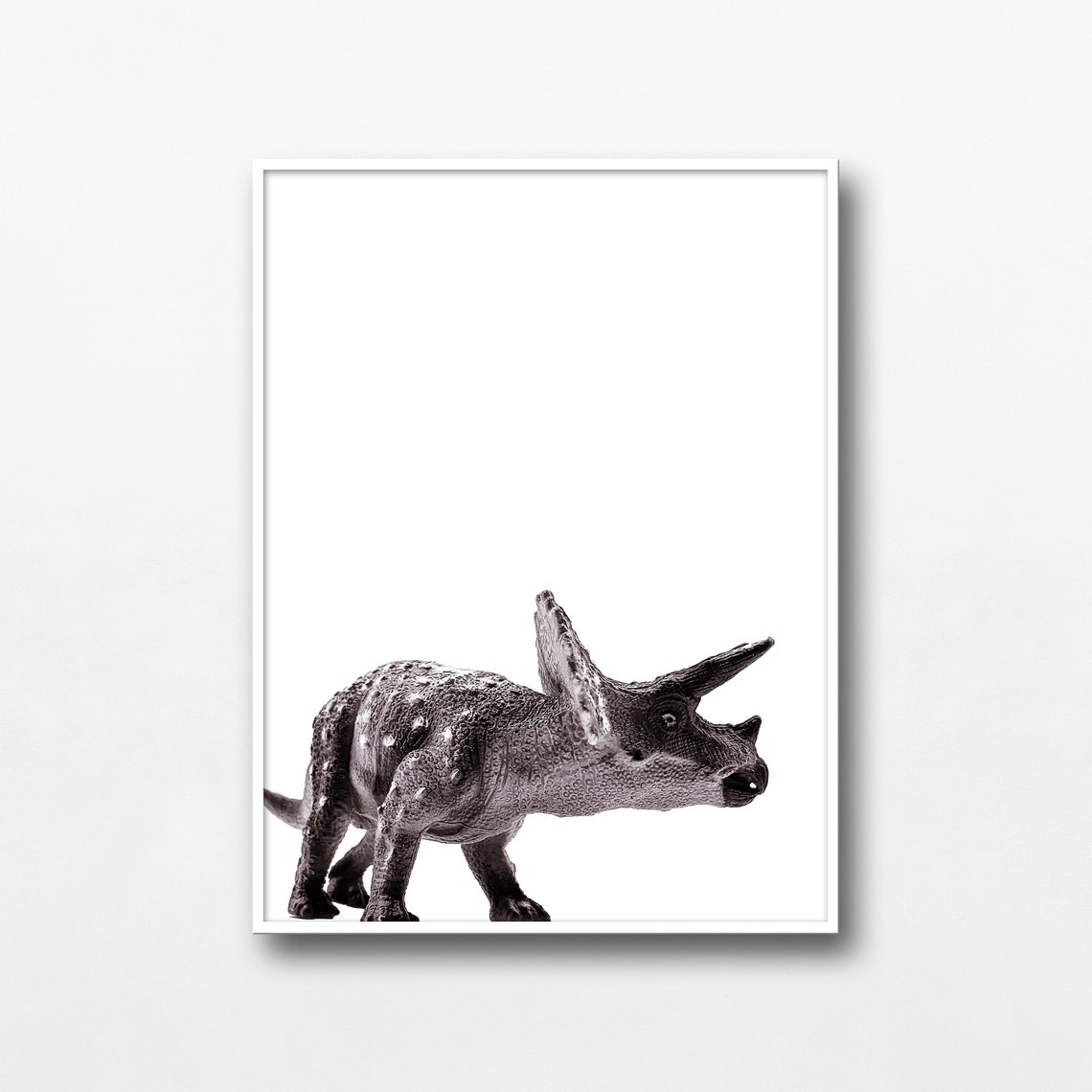 Triceratops Dinosaur Toy Side View Black White Kids Nursery Poster - Image 3
