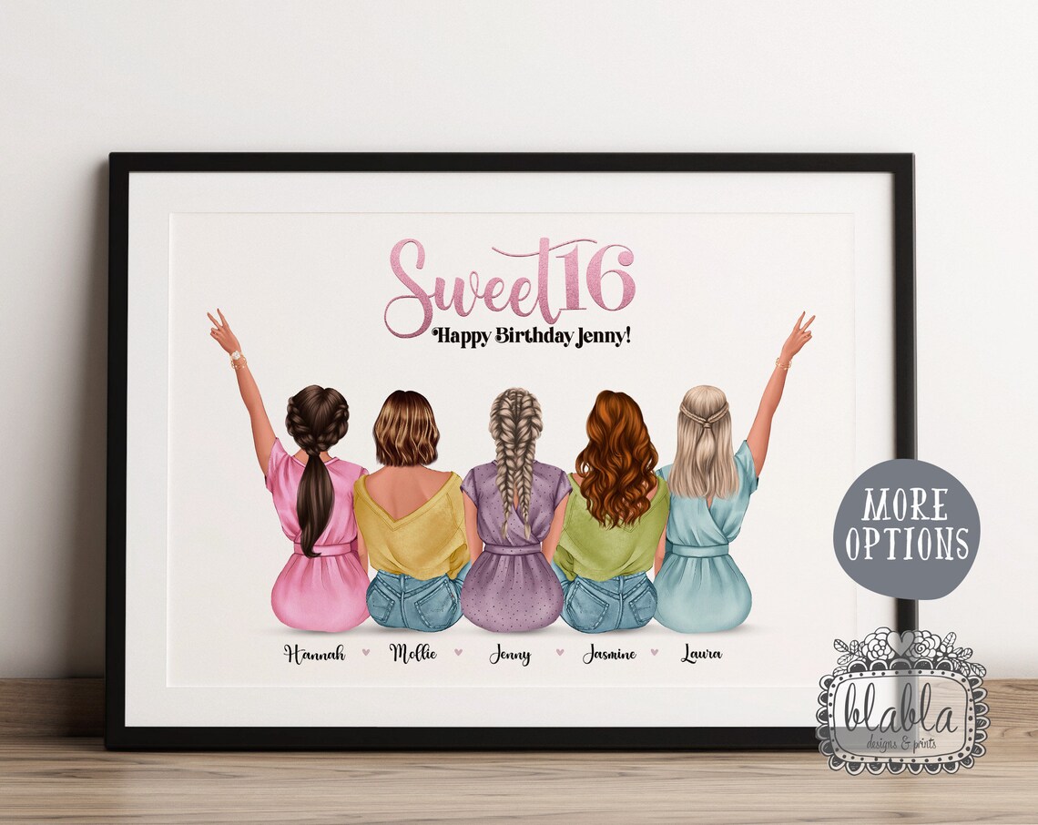 Sweet 16 Birthday Gift for Best Friend, Art Print