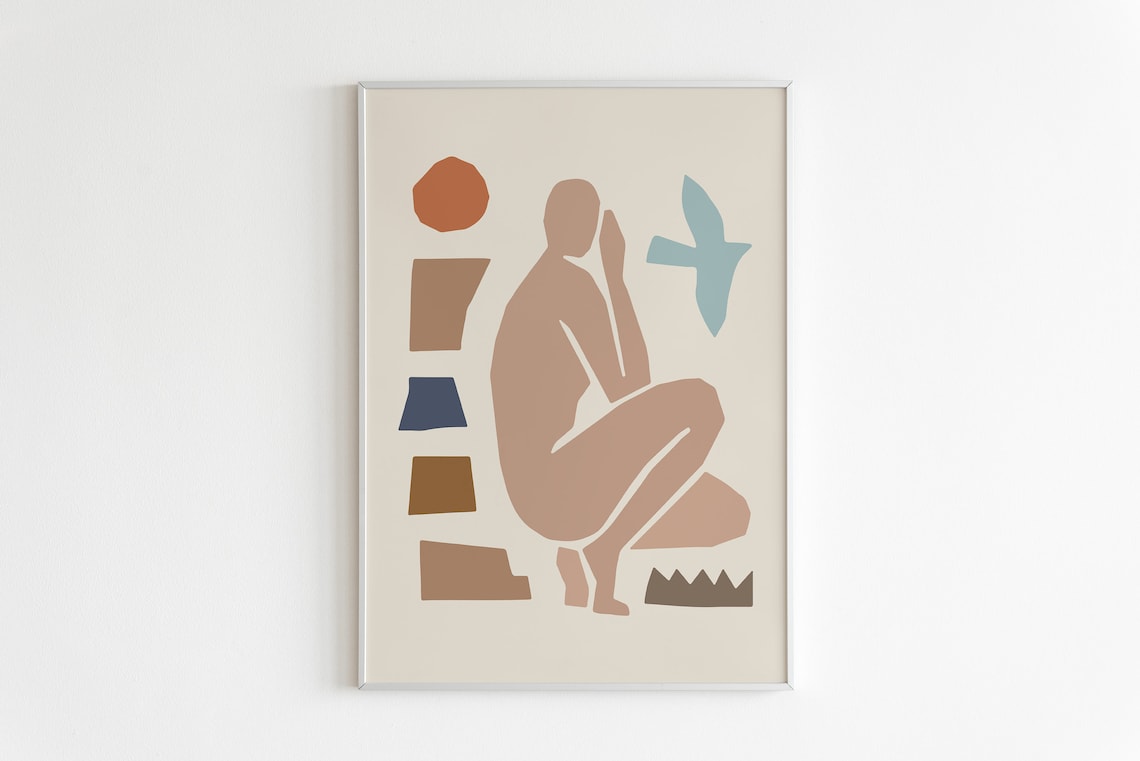 Abstract Seated Woman Bird Terracotta Modern Gallery Art Poster