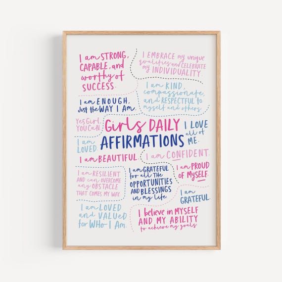 Girls Affirmation Poster, Teen Girl Room Decor