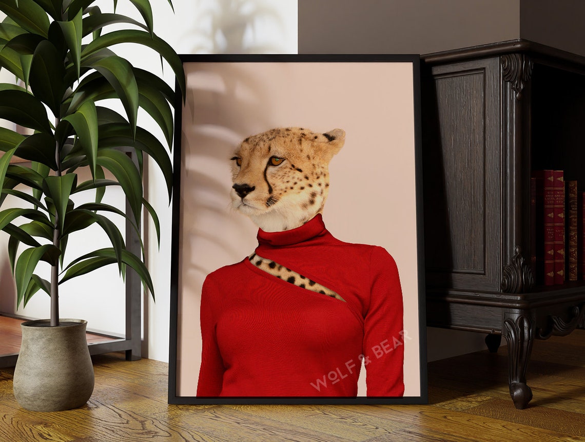 Bold Fashion Cheetah Animal Art Gallery Wall Addition Optional Framing Quirky Decor