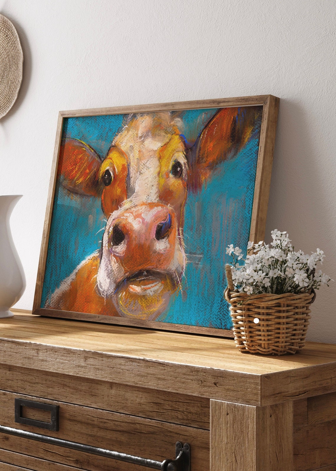 Colorful Cow Face Close Up Pastel Expressive Animal Art Poster
