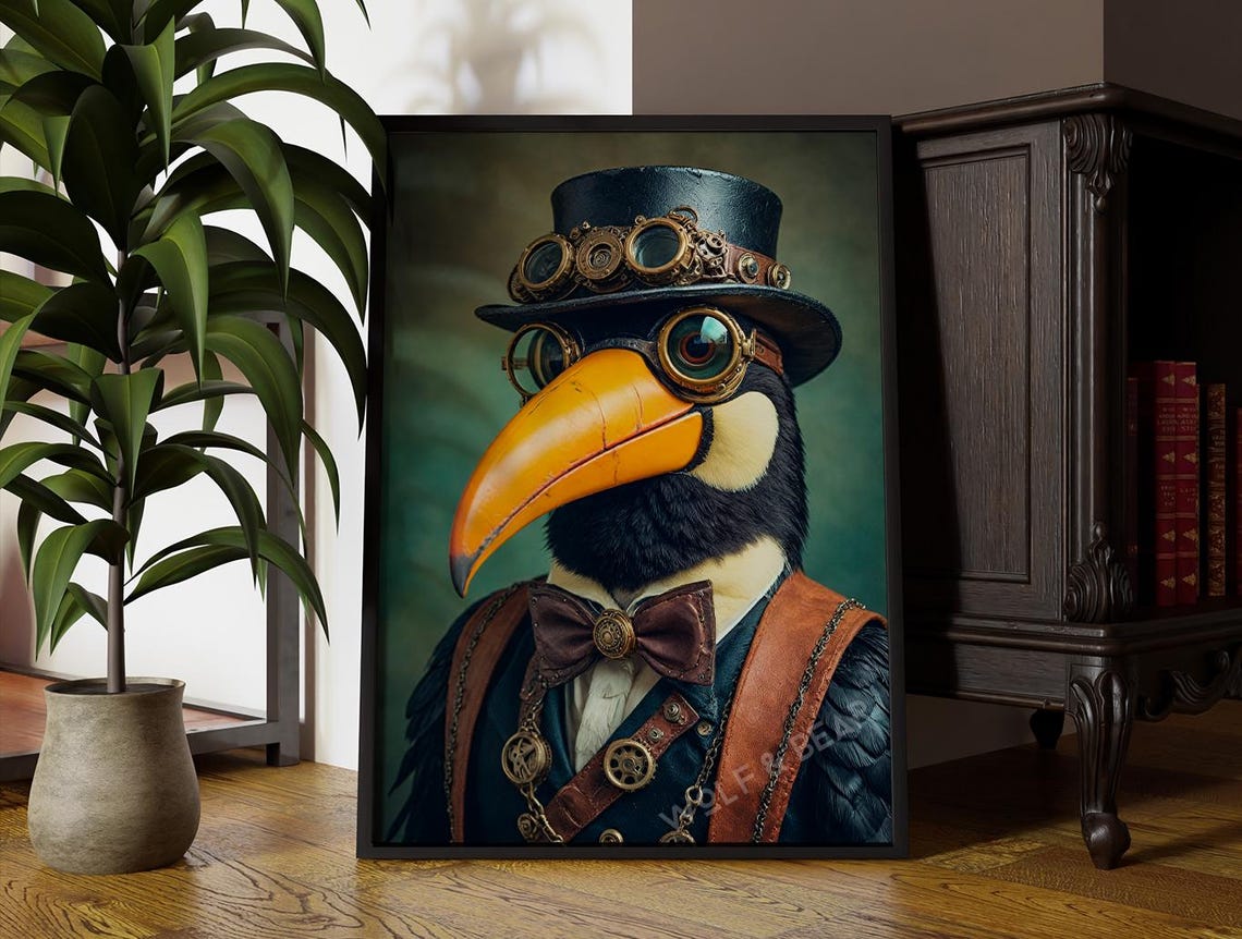 Steampunk Toucan Portrait Top Hat Goggles Bow Tie Animal Poster
