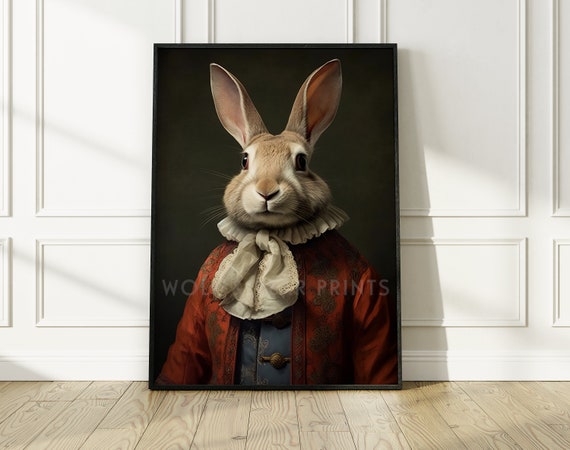 Mr Rabbit Vintage Portrait, Quirky Animal Art Print