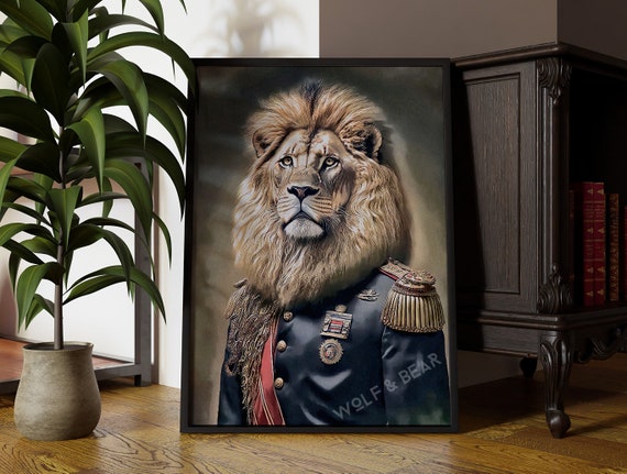 Lion Portrait Vintage Style Art Print, Renaissance Animal