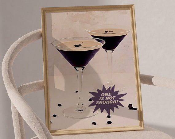 Espresso Martini Bar Cart Poster Trendy Home Bar Decor Retro Cocktail Saying Sign Martini Lover Gift Kitchen Wall Art