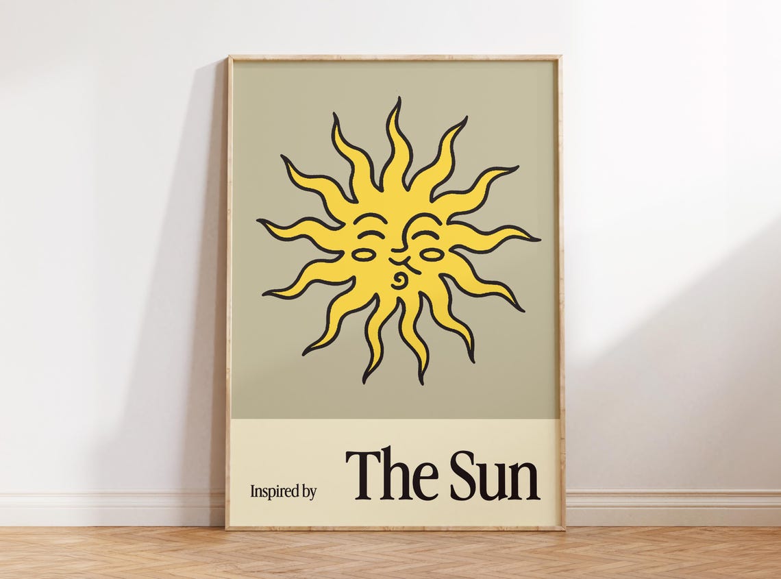 Retro Sun Wall Art Print Trendy Apartment Decor Mid Century Modern Dopamine Colorful Illustration Nursery