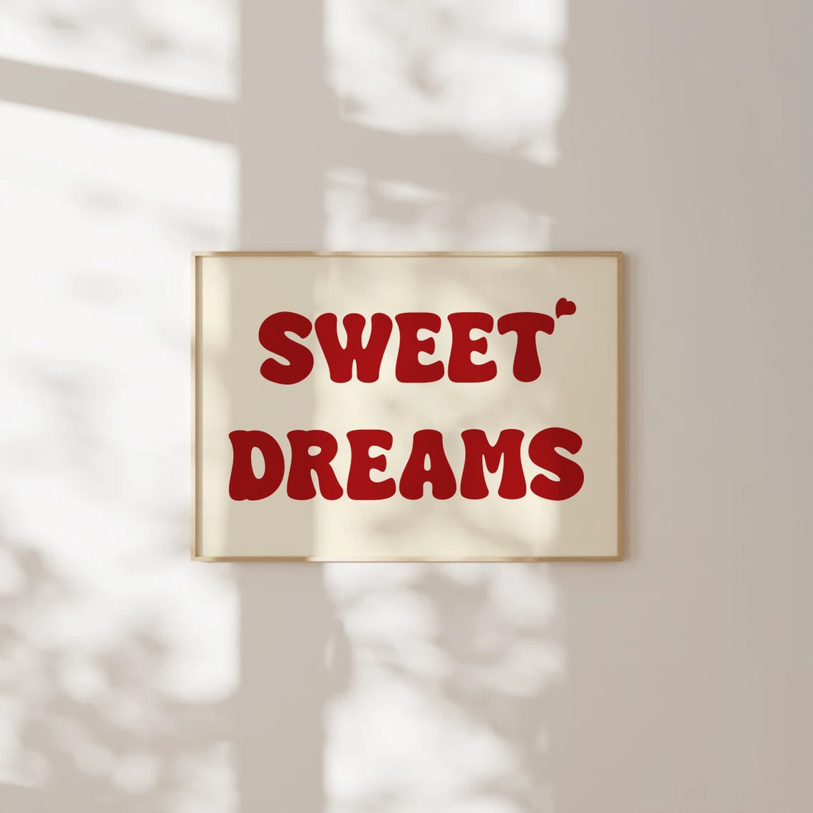 Sweet Dreams Red Retro Bubble Letter Bedroom Above Bed Wall Art
