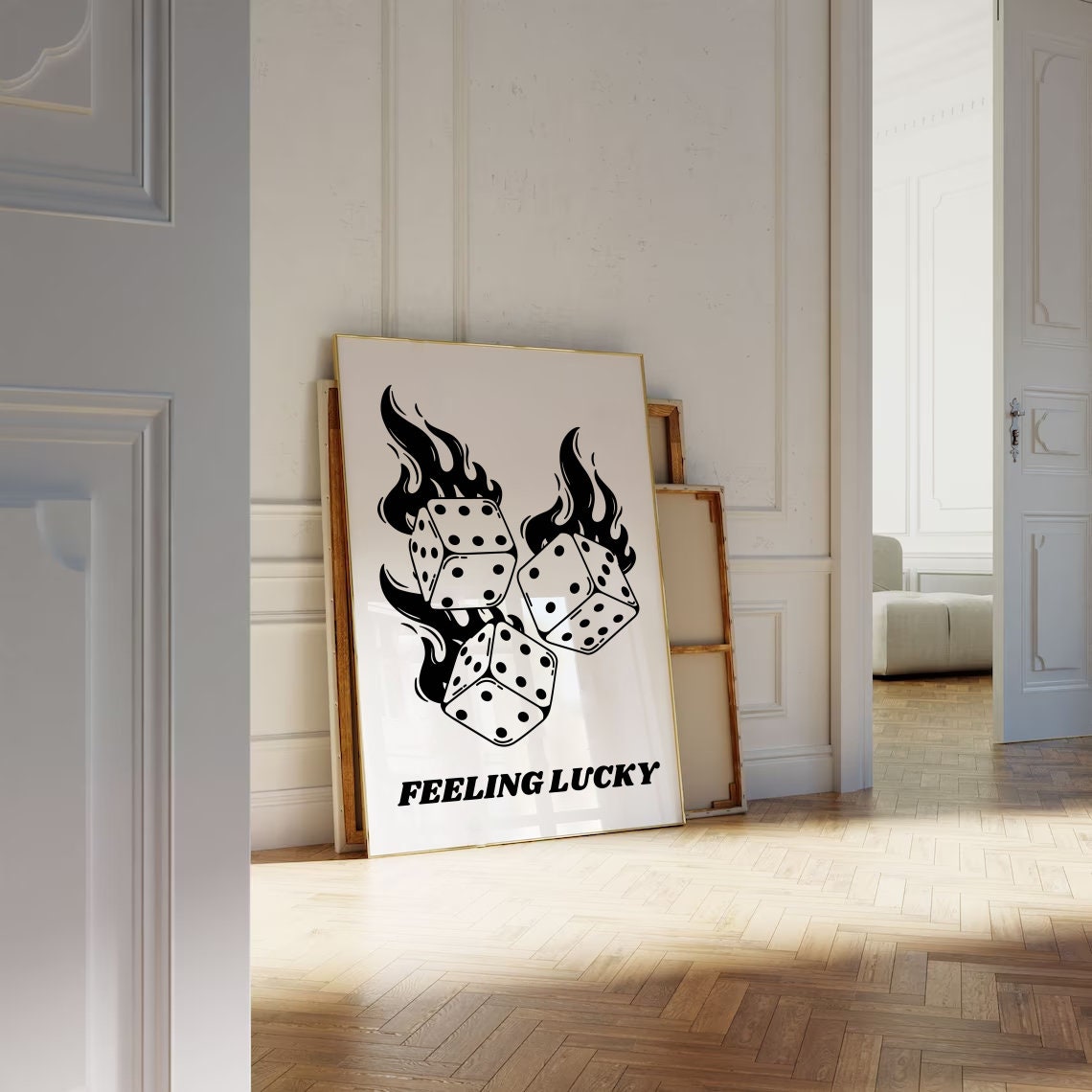 Feeling Lucky Flaming Dice Black Retro Style Statement Poster - Image 3