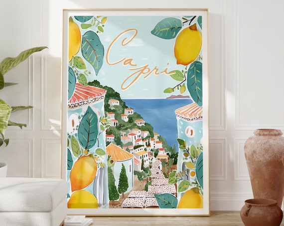 Capri Italy Lemons Travel Poster, Amalfi Coast