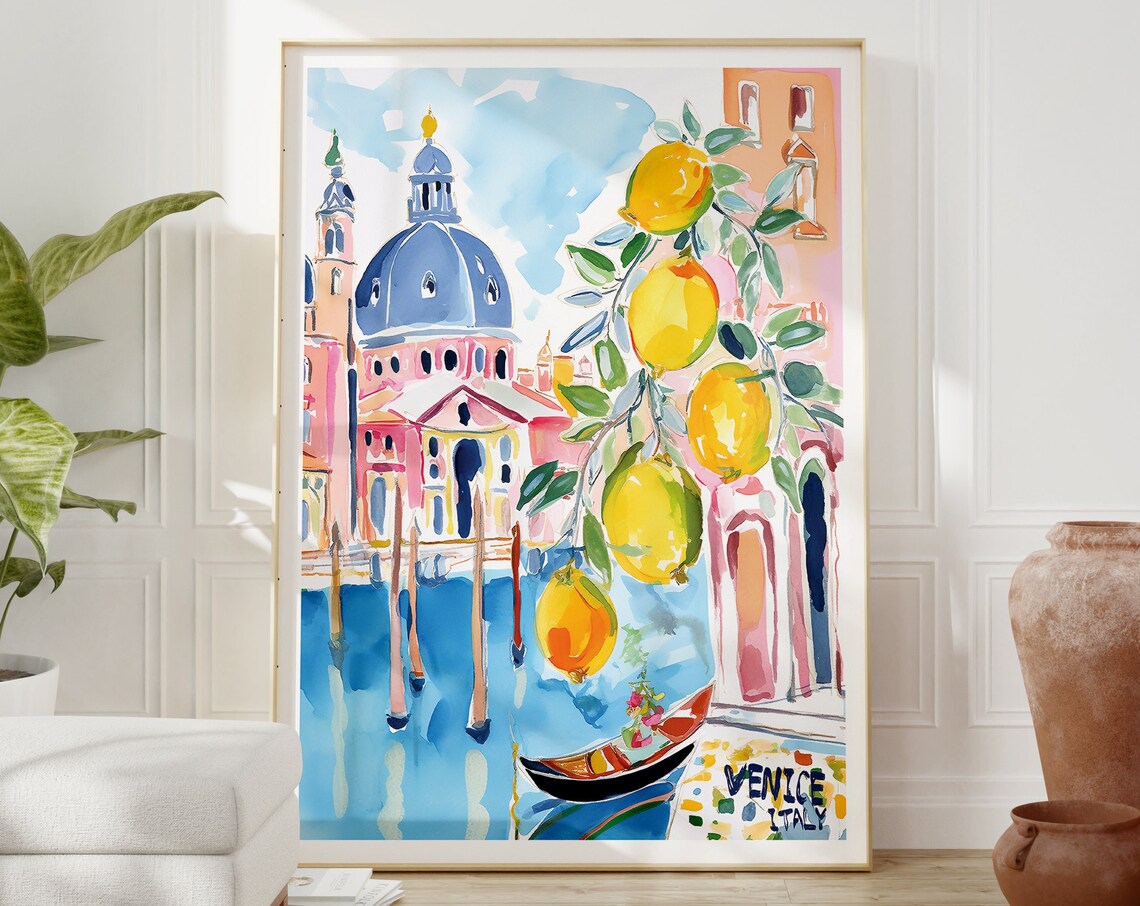 Venice Italy Watercolor Travel Poster, Venetian Art