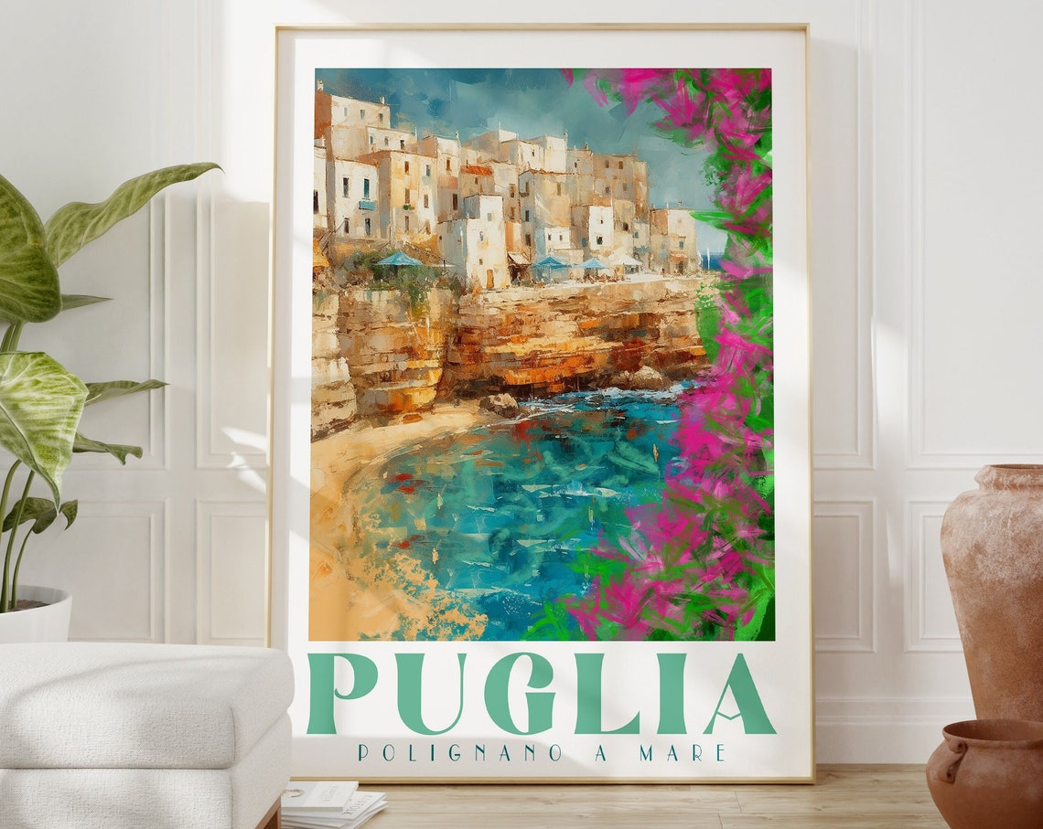 Puglia Polignano A Mare Cliffside Town Coastal Travel Poster