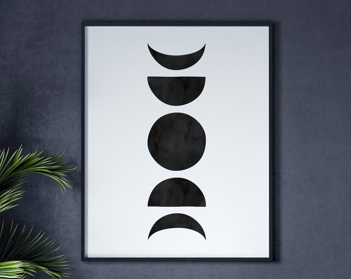 Phases Of Moon Black And White Art Print - Image 2