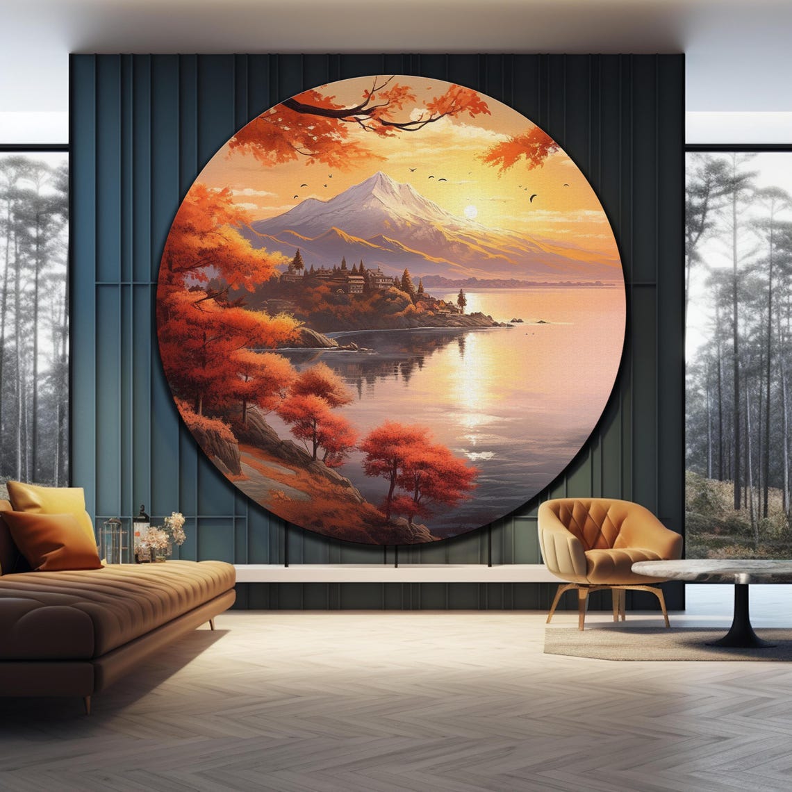 Mount Fuji Autumn Sunrise Lake Reflection Red Maple Trees Wall Art - Image 4