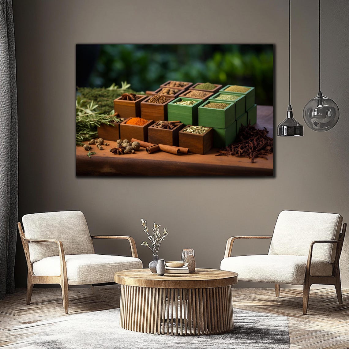 Herbs and Spices Wooden Boxes Rustic Kitchen Wall Art Glass Poster - Image 3