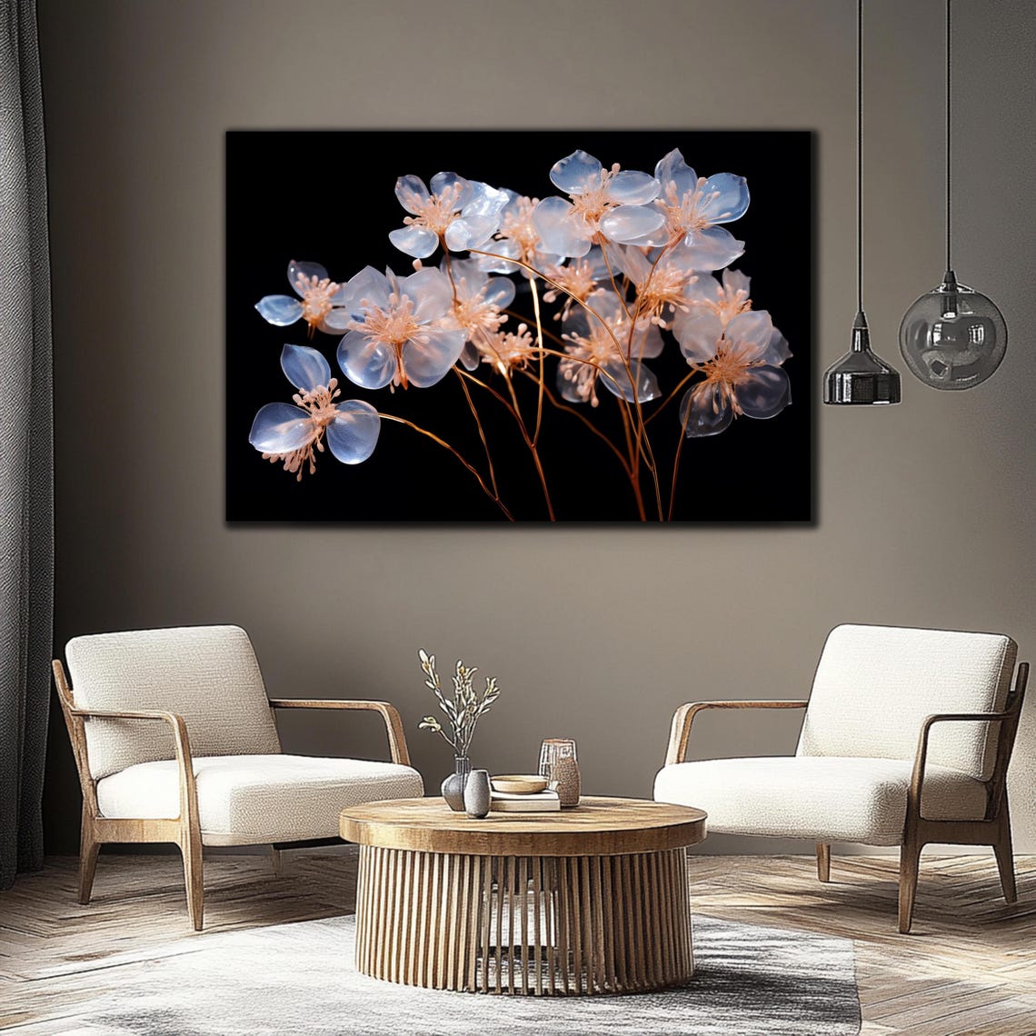 Translucent Crystal Cherry Blossoms Glass Flowers Black Wall Art - Image 3