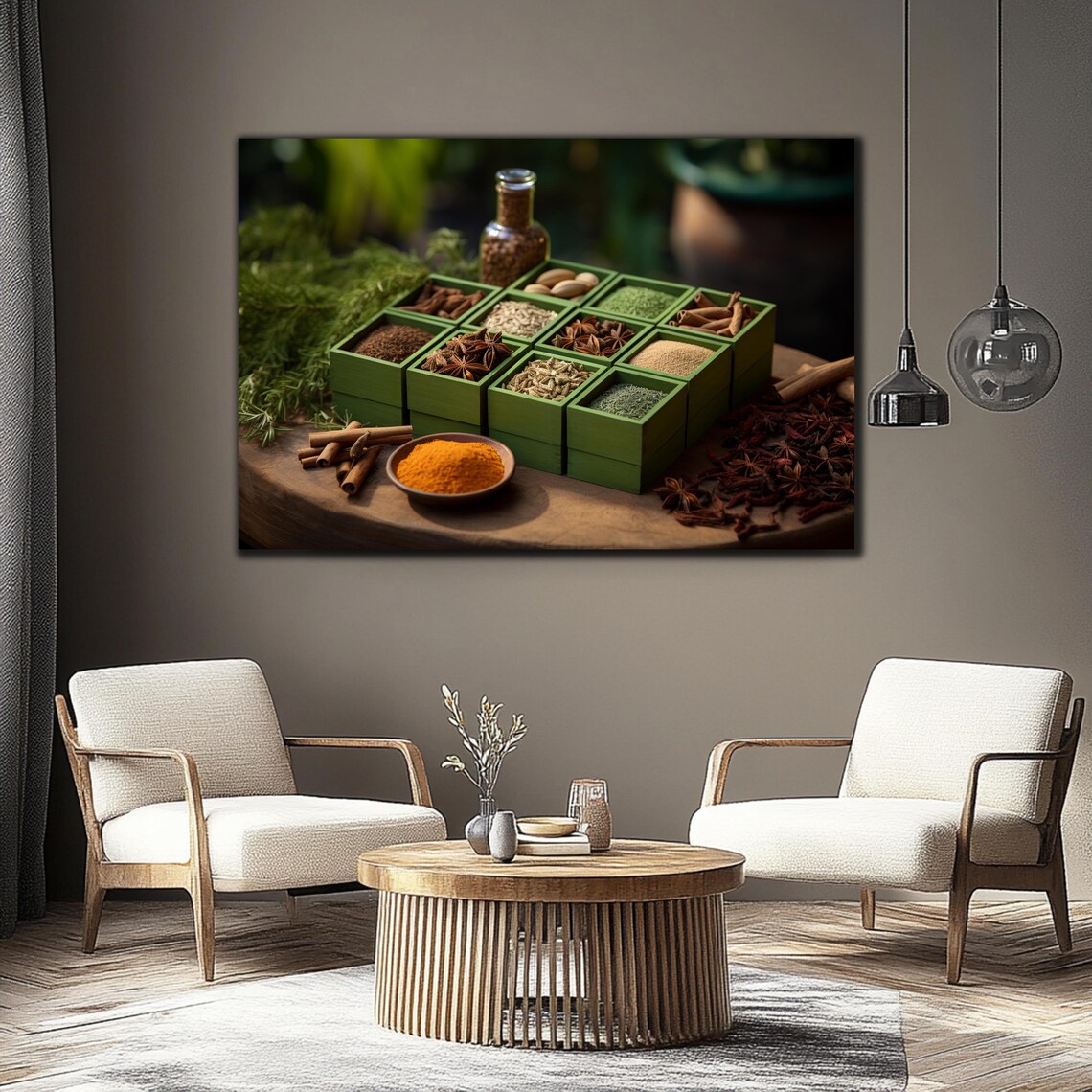 Herbs and Spices Turmeric Cinnamon Green Wooden Box Wall Art Poster - Image 3