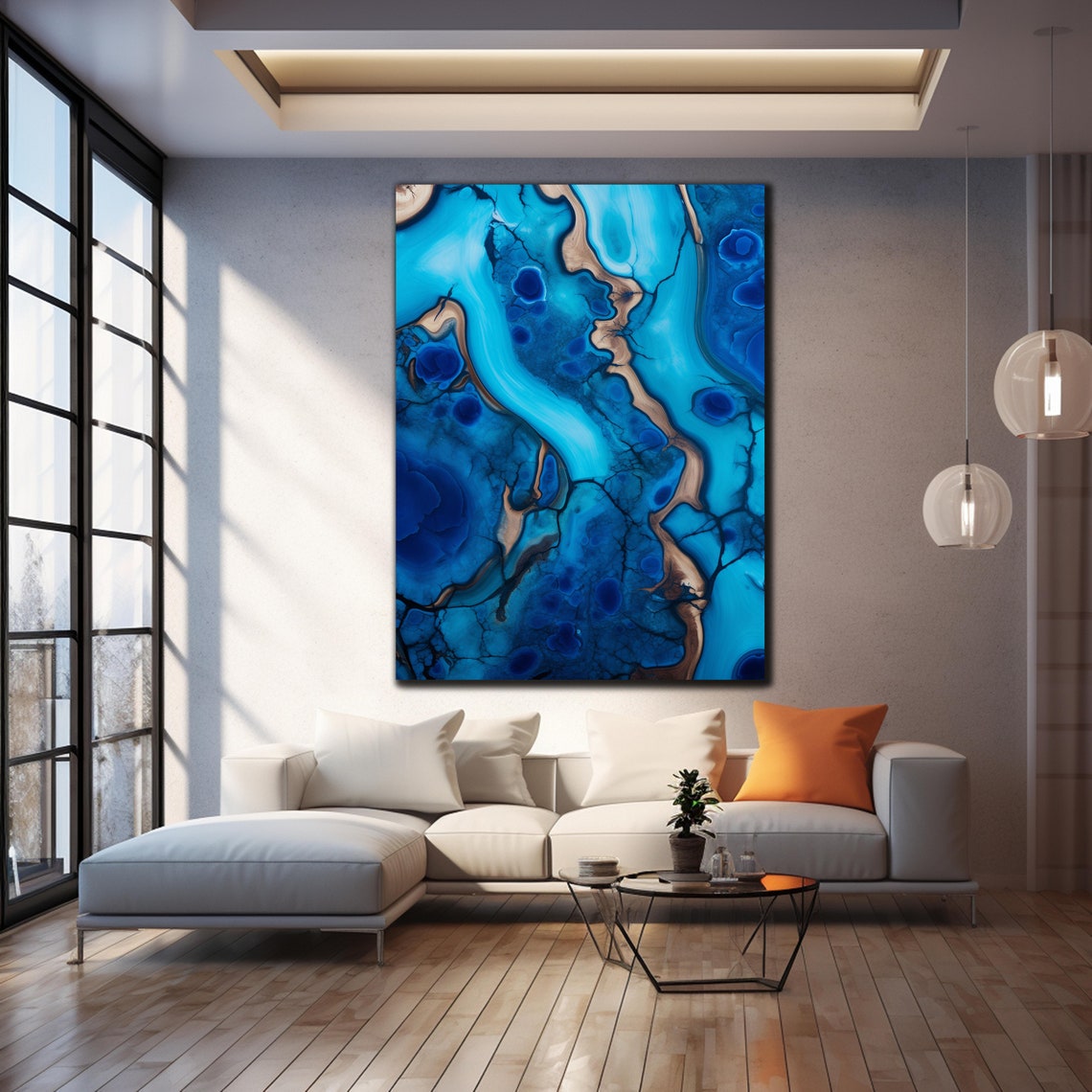 Blue Epoxy Resin Art Gold Vein Abstract Luxury Agate Style Wall Poster - Image 4